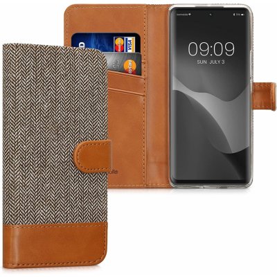 Pouzdro KWmobile Luxusní flipové Canvas Wallet Honor 50 / Huawei Nova 9 Šedé - hnědé