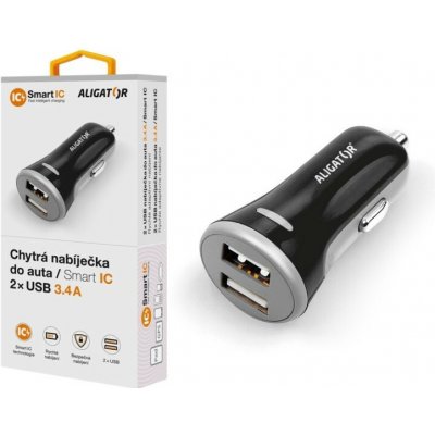 Nabíječka do auta ALIGATOR s 2xUSB výstupem, 3.4A, smart IC, černá – Zbozi.Blesk.cz