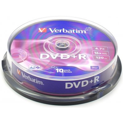 Verbatim DVD+R 4,7GB 16x, Advanced AZO+, cakebox, 10ks (43498) – Zboží Mobilmania