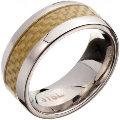 Šperky eshop prsten z oceli obroučka žlutý karbonový pás C24.6 – Zboží Mobilmania