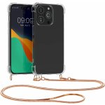 Pouzdro kwmobile Pevné silikonové Crossbody Apple iPhone 14 Pro čiré s kovovým popruhem přes rameno nebo na krk - Rose Gold – Zboží Mobilmania