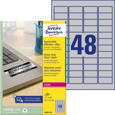 Avery Zweckform L6009-100 45.7 x 21.2 mm poylesterová fólie stříbrná 4800 ks – Zboží Mobilmania