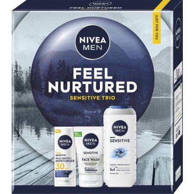 Nivea Men Sensitive sprchový gel pro muže 250 ml + Sensitive hydratační denní krém SPF 30 50 ml + Sensitive čisticí gel pro muže 100 ml kosmetická sada – Hledejceny.cz