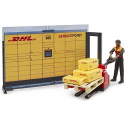 BRUDER 62251 DHL Shop set s figurkou a paletovým vozíkem