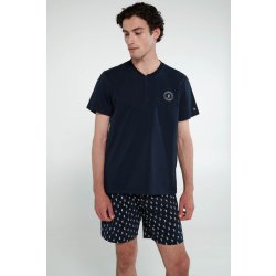 Vamp 20631 pánské pyžamo krátké s knoflíkovou légou tm.modro černé