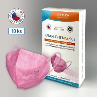 NANO M.ON - NANO LIGHT MASK, nano rouška ve tvaru respirátoru růžová 10 ks