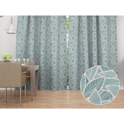 Biante Dekorační závěs Leona LN-166 Bílé listy na modrozeleném 130x210 cm – Hledejceny.cz