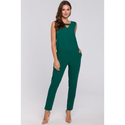 K009 One-piece jumpsuit with v-neck green