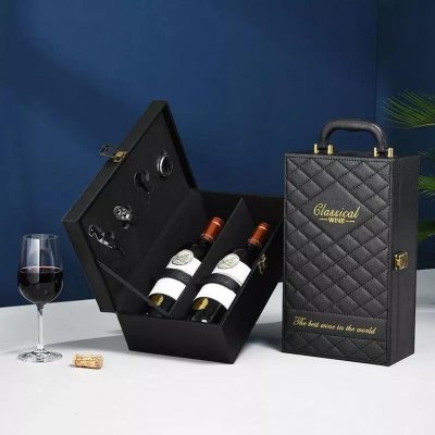 Dárkový box na víno - luxusní eco kožený obal na 2 lahve + příslušenství – Zboží Dáma