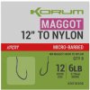 Příslušenství pro vlasce a ocelová lanka Korum Xpert Maggot Hooks Micro-Barbed to Nylon hotový návazec 0,17 mm Velikost 14 8 ks