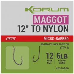 Korum Xpert Maggot Hooks Micro-Barbed to Nylon hotový návazec 0,17 mm Velikost 14 8 ks