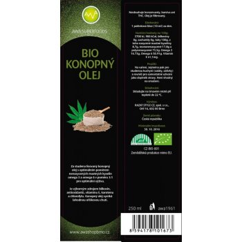 AWA superfoods konopný olej Bio Raw 250 ml