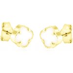 Gemmax Jewelry zlaté peckové náušnice Čtyřlístky s bílým korálem ve stylu Vintage extra mini GLEYD-02093 – Zbozi.Blesk.cz