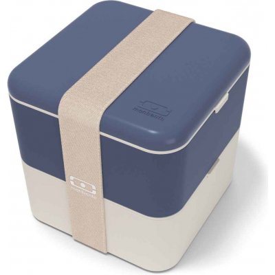 MonBento svačinový box Square Natural Blue krémová fialová