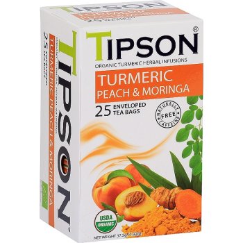 Tipson BIO bylinný čaj s kurkumou broskví a moringou porcovaný Turmeric&Peach&Moringa. Certfikát USDA Organic 25 x 1,5 g