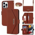 Pouzdro Appleking Flipové s popruhem ve stylu psaníčka iPhone 13 Pro - hnědé – Sleviste.cz