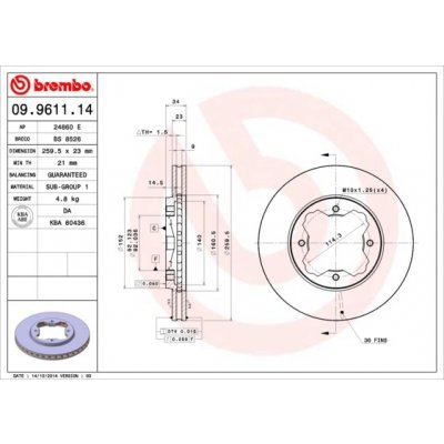 BREMBO Brzdový kotouč 09.9611.14