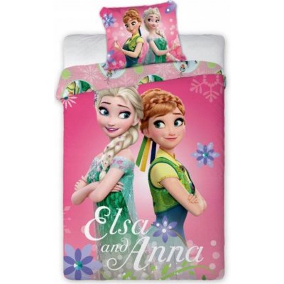 Detexpol bavlna licenční povlečení Disney Fr0ozen Ledové království Anna a Elza vločky 140x200 70x90 růžové