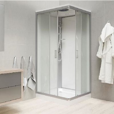 Mereo Sprchové boxy - Sprchový box 900x900 mm, se stříškou, satin/bílá/sklo Point CK34122KBSW