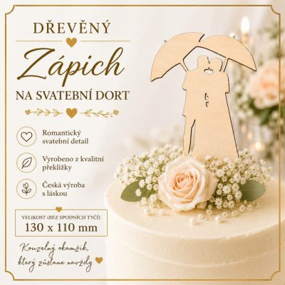 Dřevěný zápich na svatební dort – Novomanželé pod deštníkem | Advipo Dekorace – Hledejceny.cz