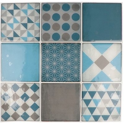 Nálepky na obklad mozaikové 8cm 9ks modré geometrické – Zboží Mobilmania