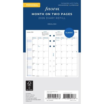 Filofax Měsíční kalendář 2026, měsíc/2 strany, Aj náplň osobních diářů A6 – Hledejceny.cz