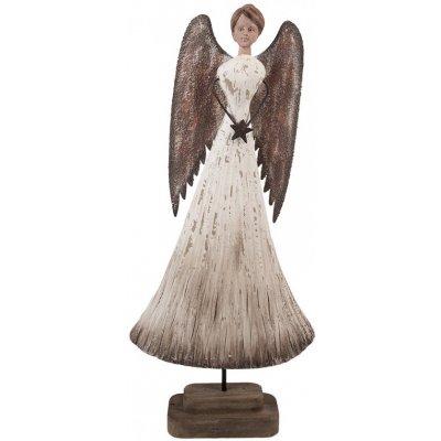 Dřevěná dekorace anděl s hvězdičkou Angel Rustic Brocante 19*6*42 cm Clayre & Eef – Hledejceny.cz