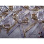 Vývazek atlasový s růžičkou - béžová 722 / bílá – Zboží Mobilmania