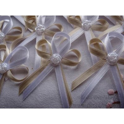 Vývazek atlasový s růžičkou - béžová 722 / bílá – Zboží Mobilmania