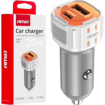Nabíječka do auta USB-A + USB-C 20W 12/24V AMiO-03882 – Zboží Živě