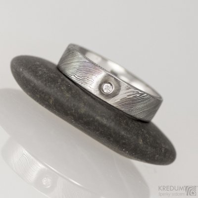 Prima a čirý diamant 2 mm dřevo Snubní prsten nerezová ocel damasteel S1556 – Zbozi.Blesk.cz