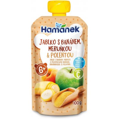 Hamánek kapsička Jablko s banánem meruňkou a polentou 100 g – Sleviste.cz