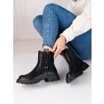 Komfortní kotníčkové boty dámské na plochém podpatku černé – Zboží Mobilmania