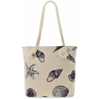 Plátěná plážová taška s šňůrkami boho námořnícká velká městská kabelka na pláž nákupy na léto mušle béžová