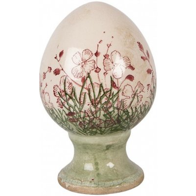 Clayre & Eef Béžové antik keramické vajíčko s květy Rustic Flower S - Ø 9*14 cm – Hledejceny.cz