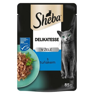 SHEBA Delicacy kompletní krmivo pro dospělé kočky, kousky s tuňákem v želé 85 g – Hledejceny.cz