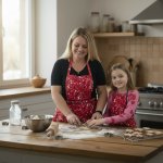 Ebbie VÁNOČNÍ SET ZÁSTĚR PRO MAMINKU A DCERU ČERVENÁ – Zboží Dáma