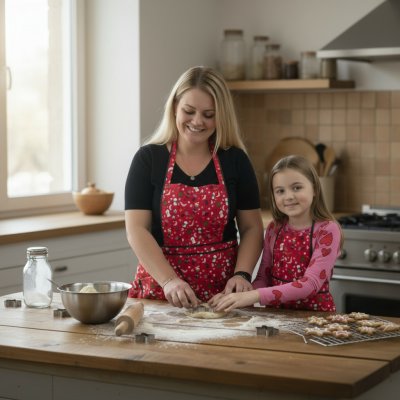 Ebbie VÁNOČNÍ SET ZÁSTĚR PRO MAMINKU A DCERU ČERVENÁ – Zboží Dáma