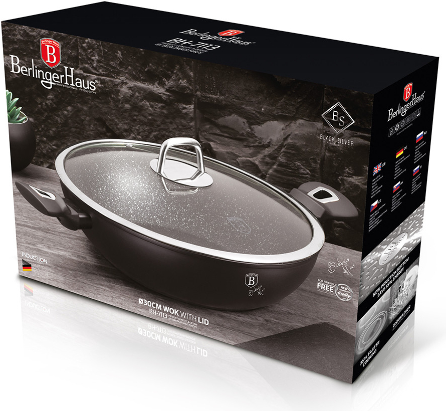 BerlingerHaus Pánev WOK s poklicí a mramorovým povrchem Black Silver Collection 30 cm