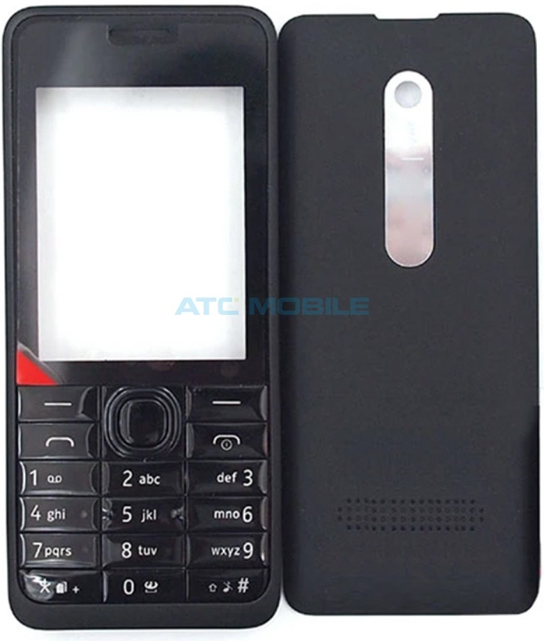 Kryt Nokia 301 přední + zadní + klávesnice černý