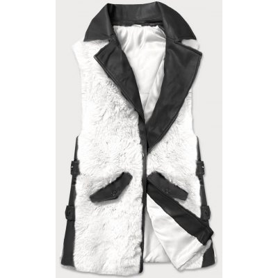 Elegantní vesta z ekokůže a kožešiny BR9592-2601 černo-bílá – Zboží Mobilmania