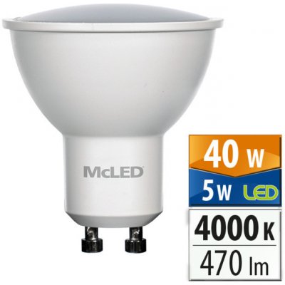 MCLED žárovka LED 5W-40 GU10 4000K 100° – Zboží Mobilmania