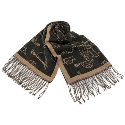 Prima-obchod zimní šála s třásněmi kočky černá béžová – Zboží Dáma