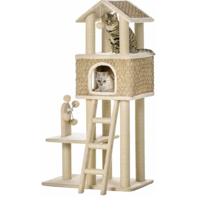 PawHut Cat Tree Strom s míčky béžový 69 x 40 x 131 cm – Zboží Mobilmania