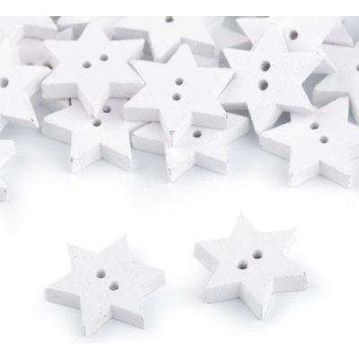 Knoflík dřevěný hvězda 19mm bílá – Zboží Dáma