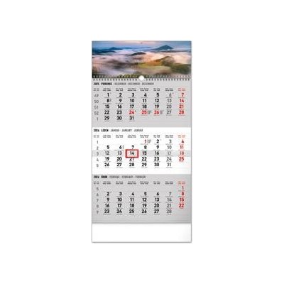 Nástěnný 3měsíční Krajina šedá s českými jmény 2026 – Zboží Dáma