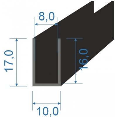 05354525 Pryžový profil tvaru "U", 17x10/8mm, 70°Sh, EPDM, -40°C/+100°C, černý | Zboží Auto