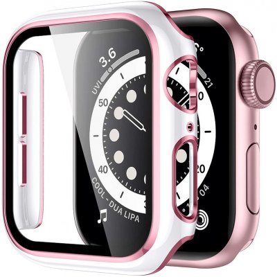 AW Lesklé prémiové ochranné pouzdro s tvrzeným sklem pro Apple Watch Rozteč: 40mm, Barva: Bílé tělo / růžový obrys IR-AWCASE012 – Zboží Živě