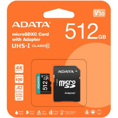 ADATA MicroSDXC 512 GB AUSDX512GUI3V30SA2-RA1 – Hledejceny.cz