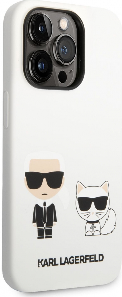 Pouzdro Karl Lagerfeld and Choupette Liquid Silicone iPhone 14 Pro Max bílé